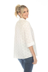 Hearts Embossed Button-Front Shirt in White - 15617-WT
