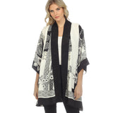 Asian Inspired Black & White Print Kimono Jacket - 0917BWB