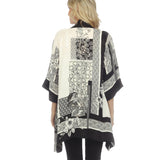 Asian Inspired Black & White Print Kimono Jacket - 0917BWB