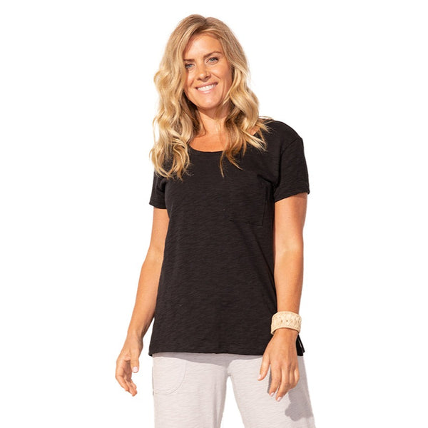 Escape by Habitat Scoop Neck Pocket Tee in Black - 10009-BK - Sizes XS & S Only!
