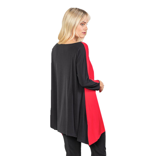 IC Collection Colorblock Tunic in Red & Black- 4073T-RD - Sizes L & XL Only!