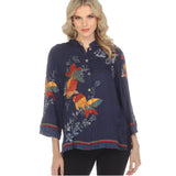 Colorful Gold Fish-Print Silk Blouse - 1213GLF