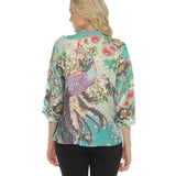 Whimsical Peacock Print Button Front Blouse - 1213PIF