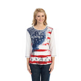 "Vintage Flag" Cotton Top in Red, White & Blue- 14-755 - Size 1X Only