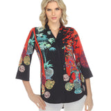 Citron Asian Floral Vase Print High-Low Blouse - 2030LMT