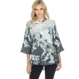 Seaside Crane Print Blouse - 2030BWCW - Size 0X & 1X Only!