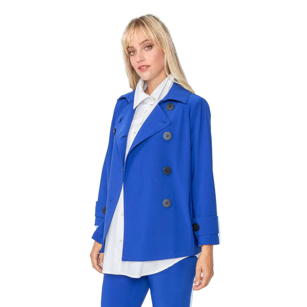 IC Collection Double-Breasted Techno-Knit Jacket in Blue - 5545J-BLU