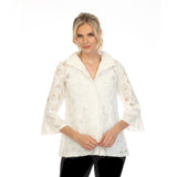 Beaded Floral Mesh Jacket in White - 2381-WT - Size XXL Only!