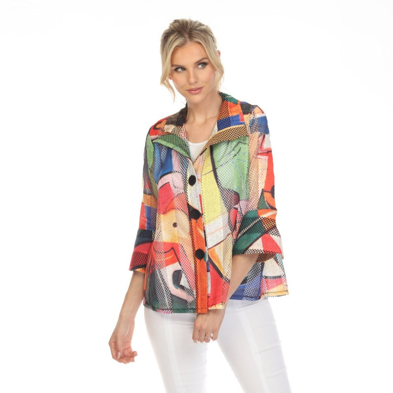 Damee Vibrant Picasso Inspired Lace Net Jacket - 2386-MLT - Sizes S & XXL