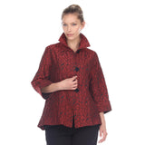 Jacquard Button Front Jacket in Red - 2453-TAF