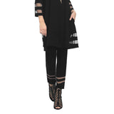 Straight Leg Pant with Double Mesh Stripe in Black - 2536P-BLK