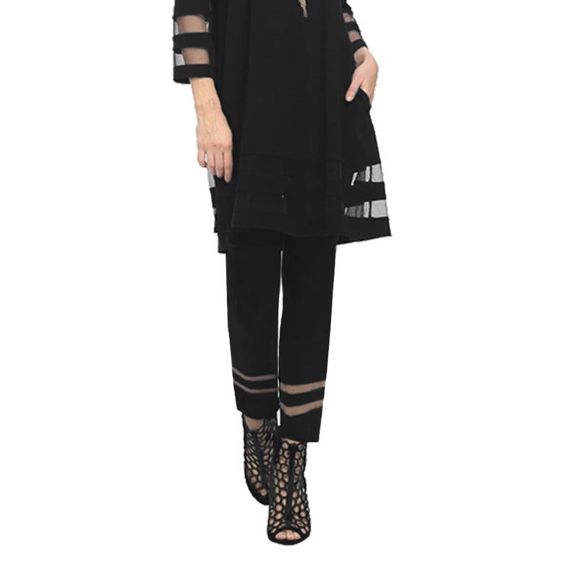 IC Collection Soft Knit Pant with Double Mesh Stripe in Black - 2536P-BLK