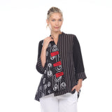 Swirls & Stripes Print Asymmetric Jacket - 2550-BLK