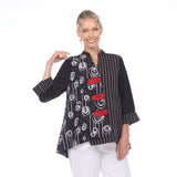 Swirls & Stripes Print Asymmetric Jacket - 2550-BLK