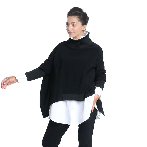 IC Collection High Ribbed Collar Poncho Top - 2712T-BLK - Size S Only!