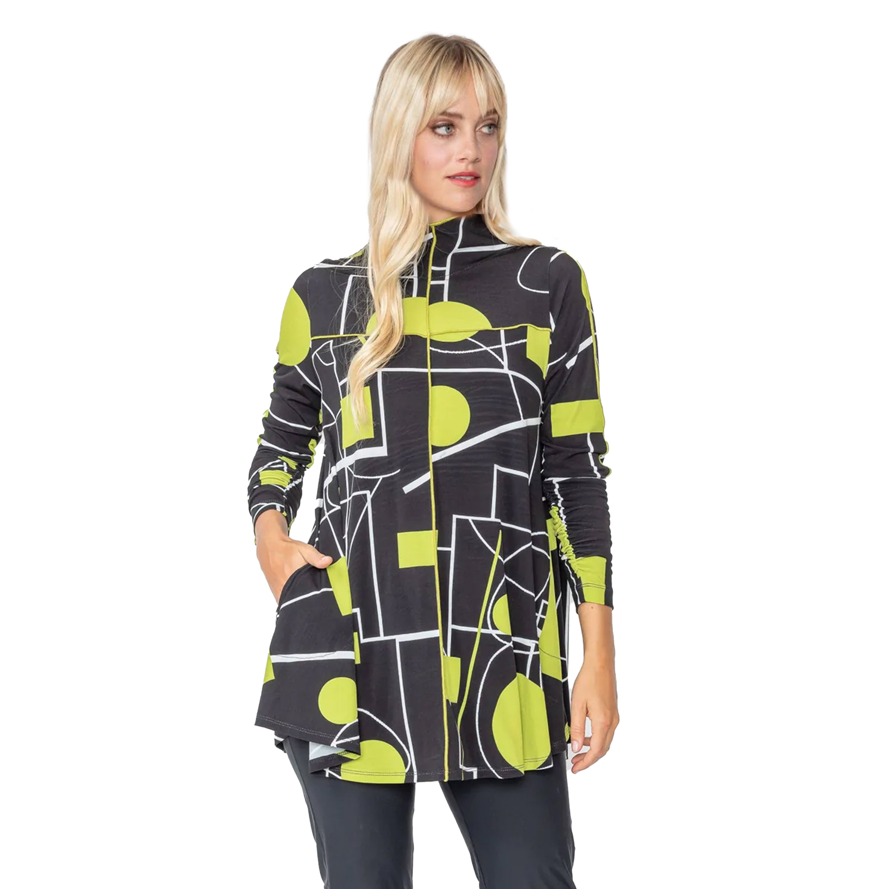 IC Collection Geometric Pocket Tunic Top in Lime - 5555T-LM - Size