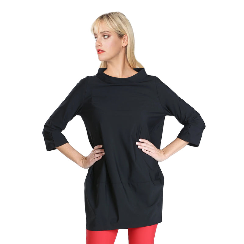 IC Collection Bateau-Neck Pocket Tunic in Black - 3226T-BK