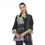 Multi-Print Button Front Blouse/Jacket in Black/Lime - 3451