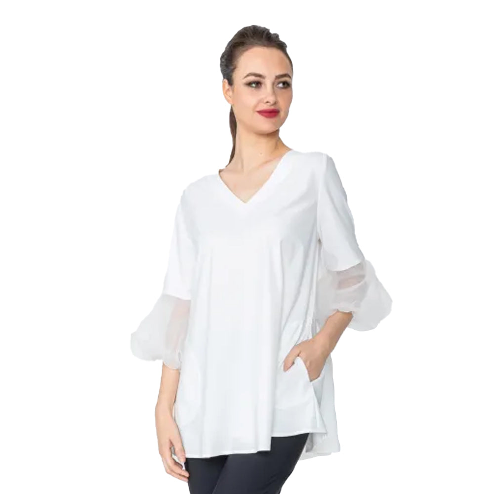 IC Collection Tunic W/Mesh Sleeves in White - 4353T-WT - Size L 