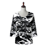 Valentina Abstract-Print V-Neck Top in Black/White - 25632 - Size 1X Only