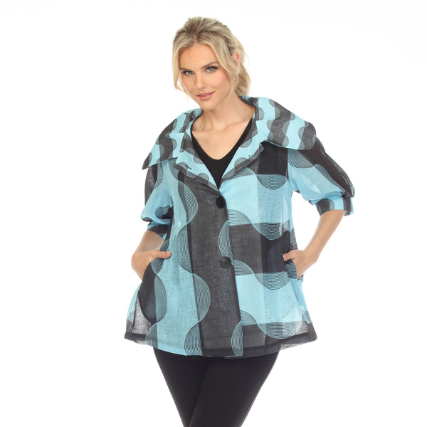 Damee Wave-Print Jacket in Sky Blue - 4806-SKY - Size XXL Only!