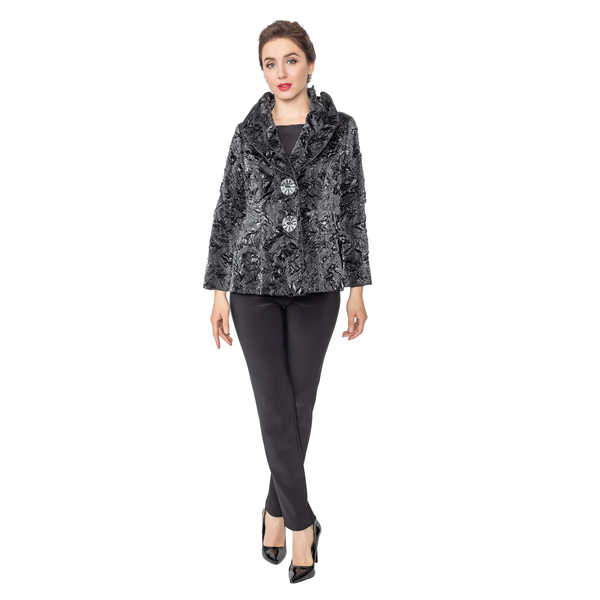 IC Collection Shiny Textured Crinkle Jacket in Black - 5505J