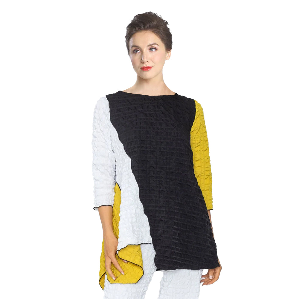 IC Collection Colorblock Tunic in Yellow/Black/White - 5798T-YW