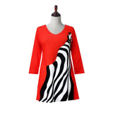 "Zebra Dream" V-Neck Tunic in Red, White & Black - 25600-TU