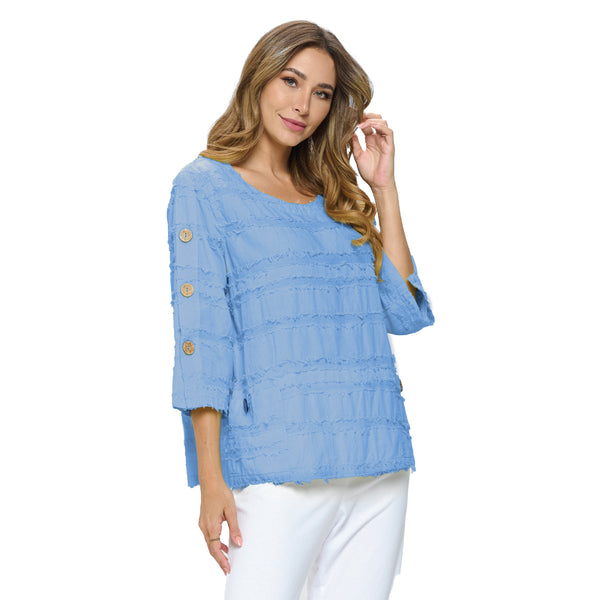 Focus Fashion Fringe-Trim Voile Top in French Blue - FR-102-FBL - Size S Only!