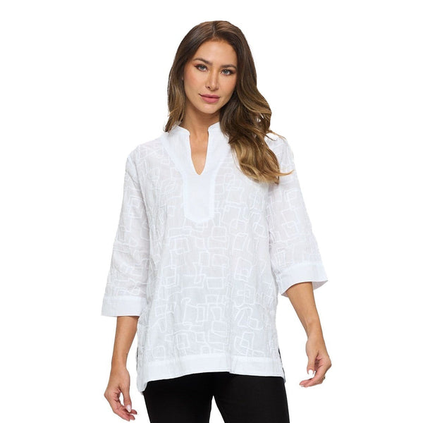 Focus Embroidered Tunic Top in White - EC-426-WT