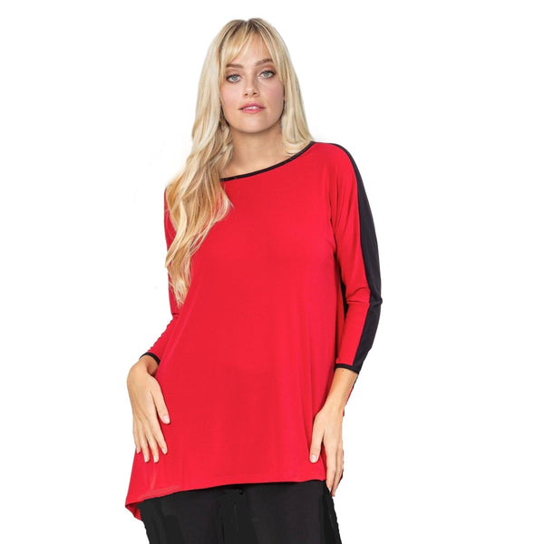 IC Collection Colorblock Tunic in Red & Black- 4073T-RD - Size XL Only!