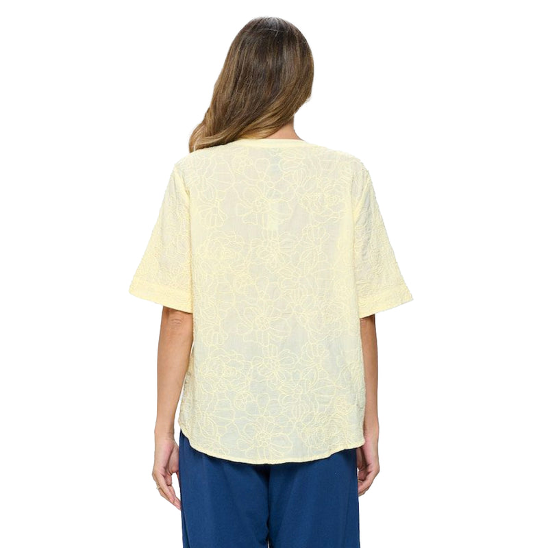 Focus Embroidered V-Neck  Top in Yellow - EC421-YW