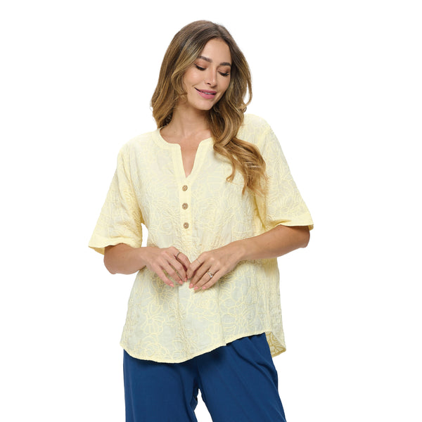 Focus Embroidered V-Neck  Top in Yellow - EC421-YW
