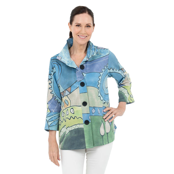 Damee Abstract-Art Faux Suede Jacket in Blue Multi - 4764-BLU - Size XXL Only!