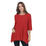 Ribbed Patch-Pocket Tunic in Brick Red - CS330-BRK - Plus Sizes Only!