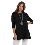 Diagonal Rib High-Low Tunic in Black - CS342-BLK