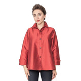 Button Front Blouse in Deep Red- 4442J-DRD - Size L Only!