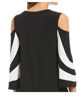 Striped Black & White Cold Shoulder Top -1381T-BK