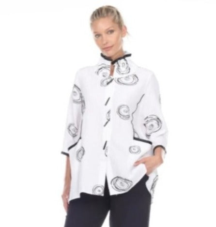 Moonlight Circle Print Shirt/Jacket in White/Black - 2979-WHT