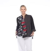 Swirls & Stripes Print Asymmetric Jacket - 2550-BLK