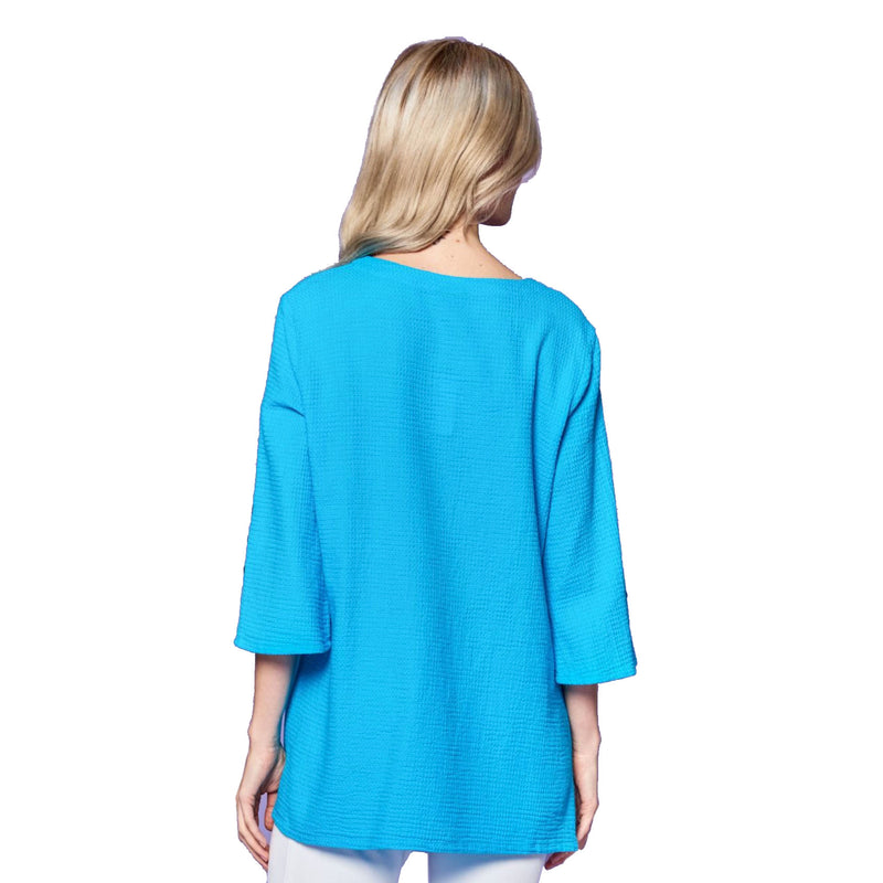 Focus Fashion Waffle-Knit V-Neck Tunic in Turquoise - LW-102-TQ - Size S Only!