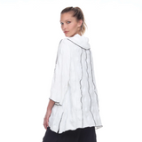 Pucker Weave Cowl-Neck Tunic with Contrast Piping - 3119-WT