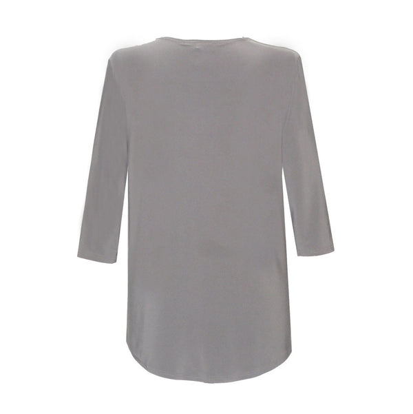 Valentina Signa Solid V Neck Hi-Low Tunic Top in Taupe - 15296- TPE