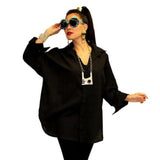 Solid Button Front Big Shirt in Black - GDB-527-BLK