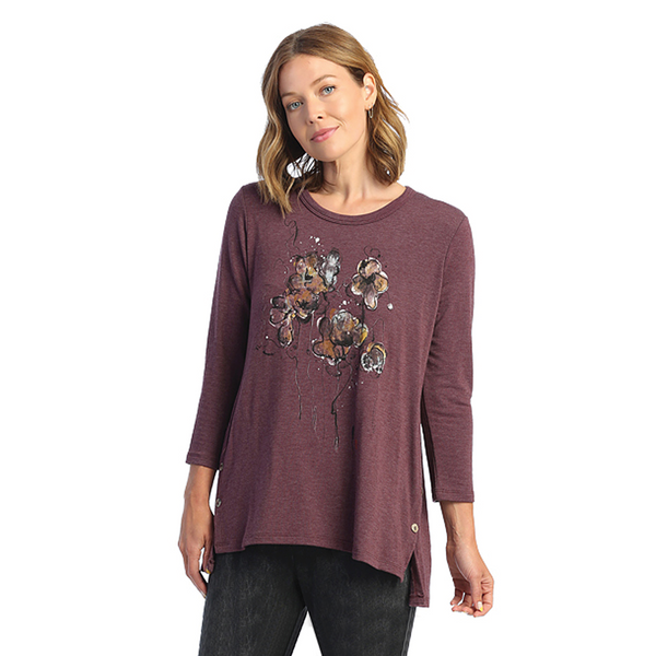 Jess & Jane "Violets" Soft French Terry Tunic Top - BT3-1538 - Sizes S & L