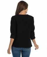 Essential Fall Waffle-Knit Top in Black - C519-BLK