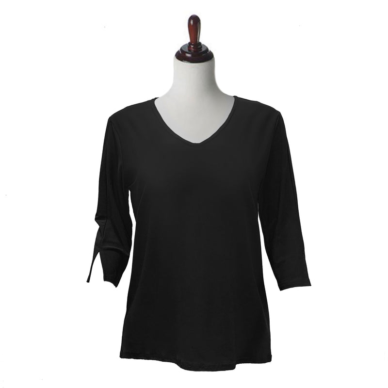 Valentina Signa Solid V Neck Hi-Low Tunic Top in Black - 15296-BLK