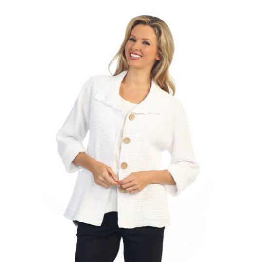 Focus Fashion Cotton Waffle-Knit Jacket in White - C602-WHT