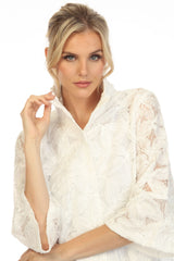 Beaded Floral Mesh Jacket in White - 2381-WT - Size XXL Only!