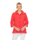 Textured Button Front Blouse/Jacket in Red - 3075SOL-RD